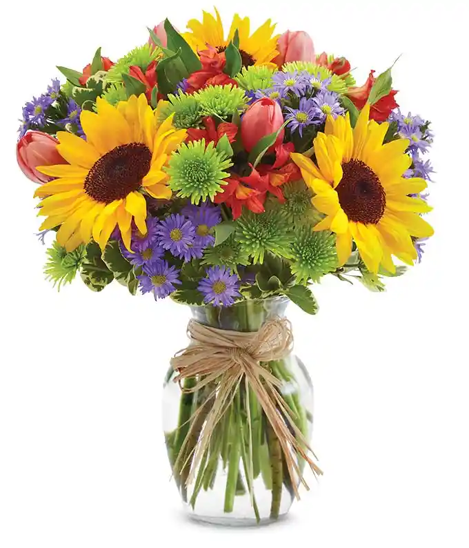Sunflowers and pastel flowers for Mother's Day delivery
