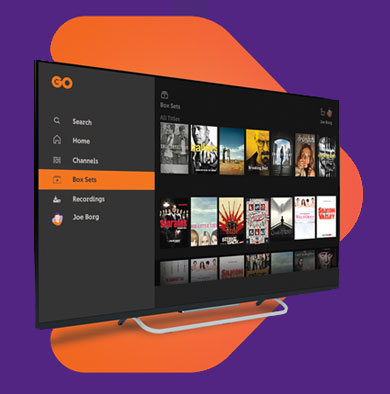 GO TV platform shown on TV screen