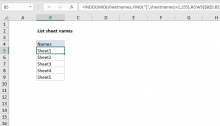 Excel formula: List sheet names with formula