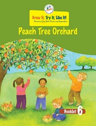 illustration of children picking peaches off the tree