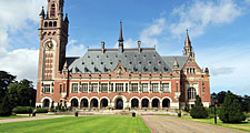 The Peace Palace (Vredespaleis) in The Hague, Netherlands. International Court of Justice (judicial body of the United Nations), the Hague Academy of International Law, Peace Palace Library, Andrew Carnegie help pay for