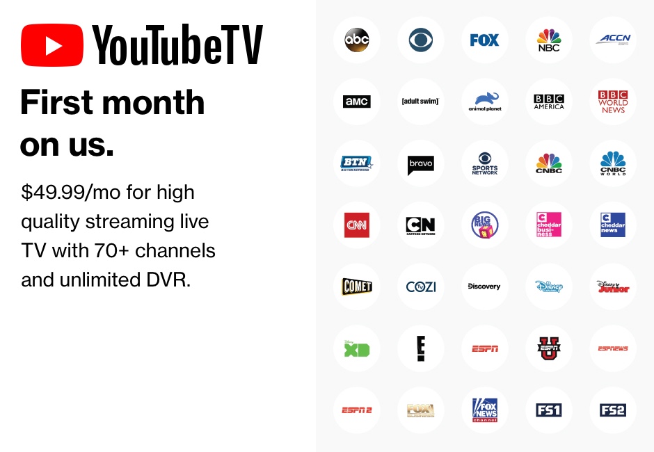YouTube TV First month on us.