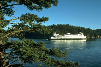 Scenic view of a ferry in the San Juan Islands