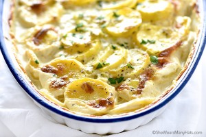 Perfect Scalloped Potatoes Recipe with Leeks Garlic and Thyme from shewearsmanyhats.com