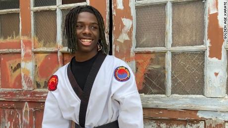 15-year-old Jeffery Wall is black belt in Tang Soo Do, a Korean martial art. He films video on YouTube to keep senior citizens active. 