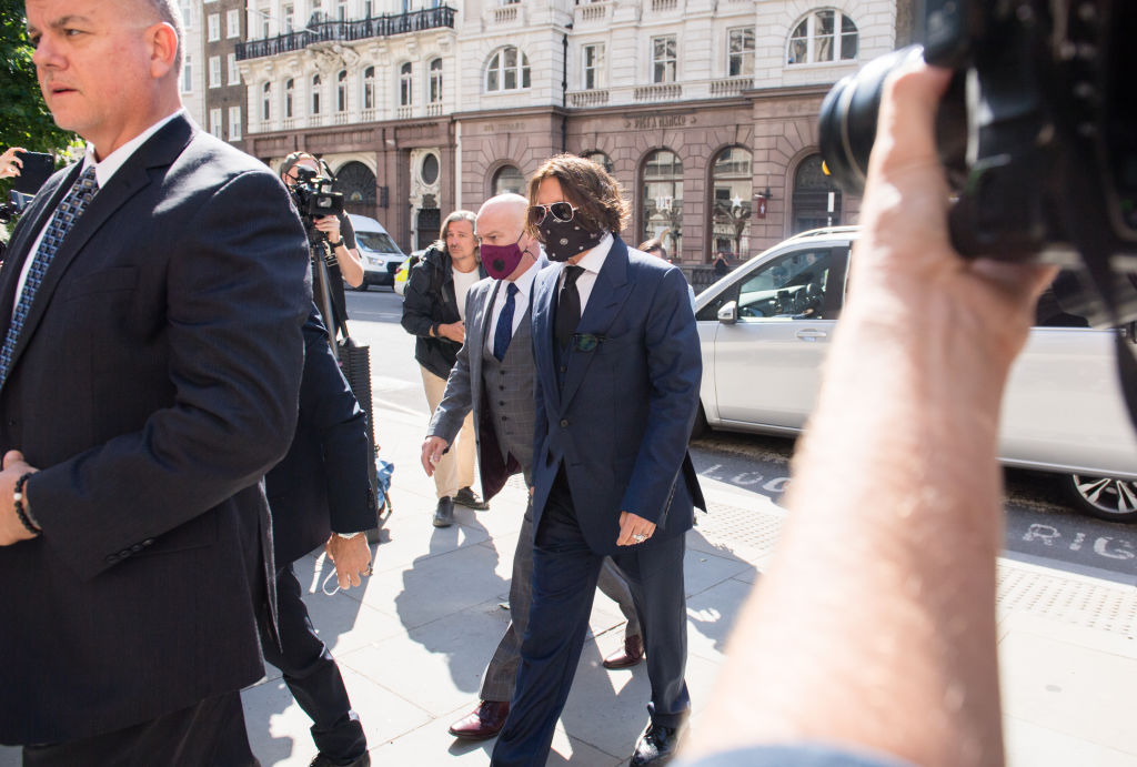 Johnny Depp arrives at Royal Courts of Justice, Strand on July 07, 2020 in London, England.