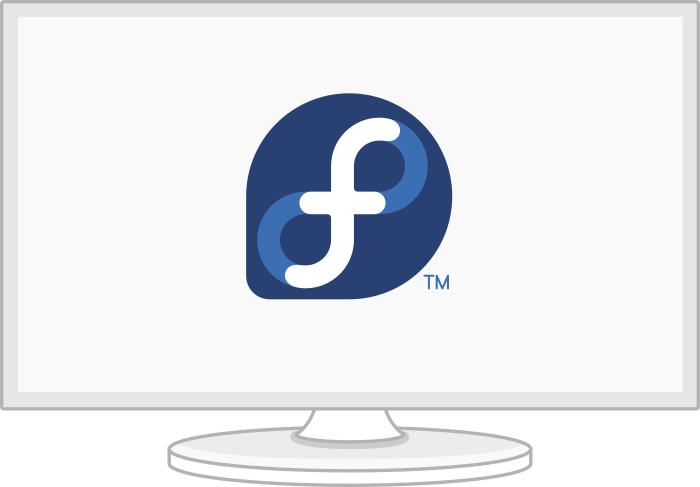 monitor with Fedora logo
