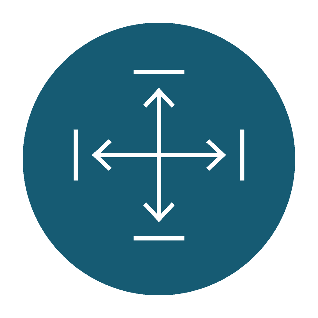 Circle icon with a blue background showing line art of arrows pointing in the cardinal directions