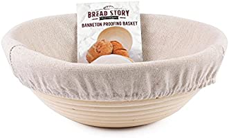 (22 cm) Round Banneton Proofing Basket Set - Brotform Handmade Unbleached Natural Cane For homemade Crusty Fresh, Easy...