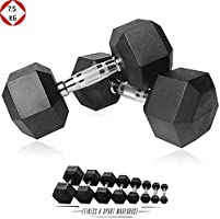 HCE Hex Dumbbells Set - Pair of 1Kg-50Kg Rubber Coated Black Hex Dumbbell Weights - Chrome Textured Non-Slip & Easy-Grip...