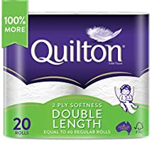Quilton 3 Ply Double Length Toilet Tissue (360 Sheets per Roll, 11cm x 10cm), 20 count, Pack of 20