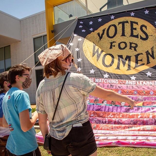 Shots from Saturday when the Oklahoma stripe went on. We had our first public performance since the pandemic began. It was outside and most wore masks. ❤️⭐️❤️⭐️❤️⭐️❤️⭐️❤️#votesforwomen #suffrage #vote #activistart #art #history #herflag2020 #women