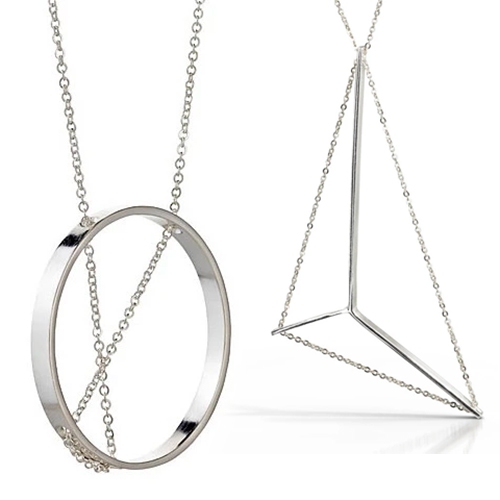 Vanessa Gade Jewelry - "Modern minimal metal contemporary architectural jewelry" - Interesting use of delicate chain woven through the pieces!