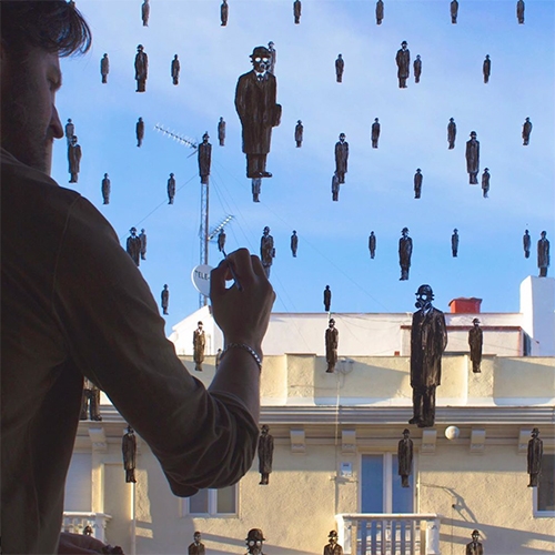 Pejac “It can’t rain all the time” - Magritte inspired, gas mask wearing, window paintings... a fantastic STAY ART HOME piece!