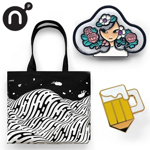 Nucleus Portland's store is filled with artistic temptations... here's their new TRANSPARENT Meyoco pin, Brendan Monroe tote, and Drink & Draw Society pin!