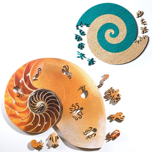 Nervous System Spiral Puzzles... for those who love to start with the edges, these puzzles have maximum edge pieces! Inspired by intricate spiral shells made by cephalopods like the Nautilus.