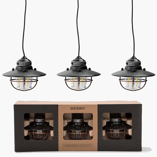 Barebones Living Edison String Lights come in 3's, in black, red, or copper. powered by USB portable charger (with on/off switch).